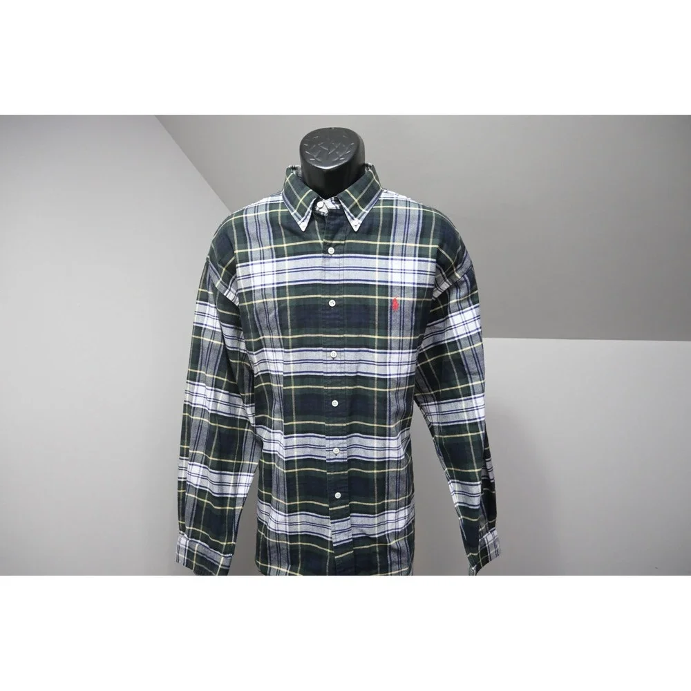 Polo Ralph Lauren Button Up Dress Shirt Mens XL Green Blue Plaid Big Shirt EUC